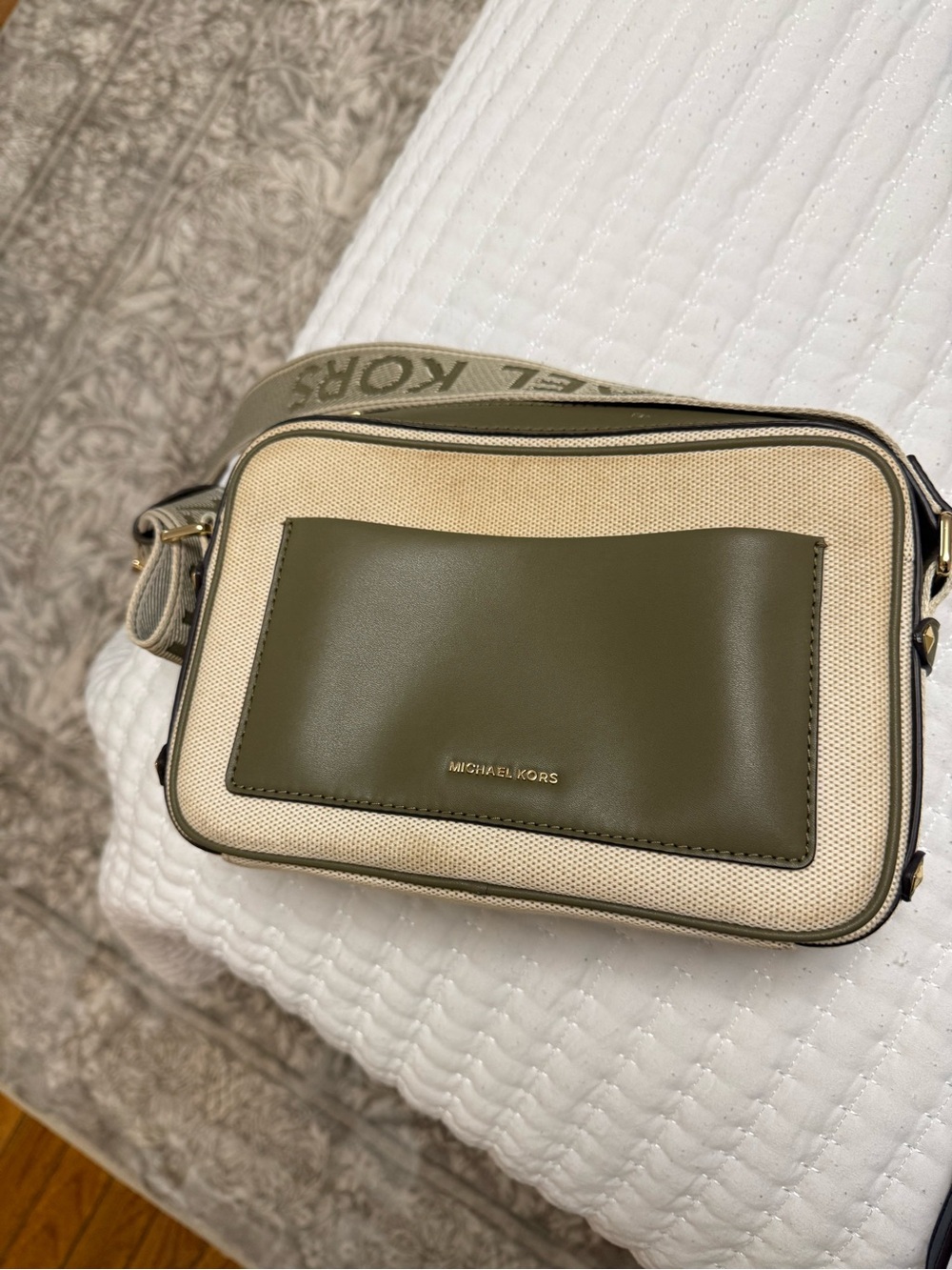 Michael Kors Olive & Cream Canvas Crossbody Messenger